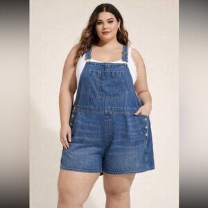 Old Navy Denim Bib Shortalls Woman 4X Blue Baggy Pockets Streetwear Comfy 2024